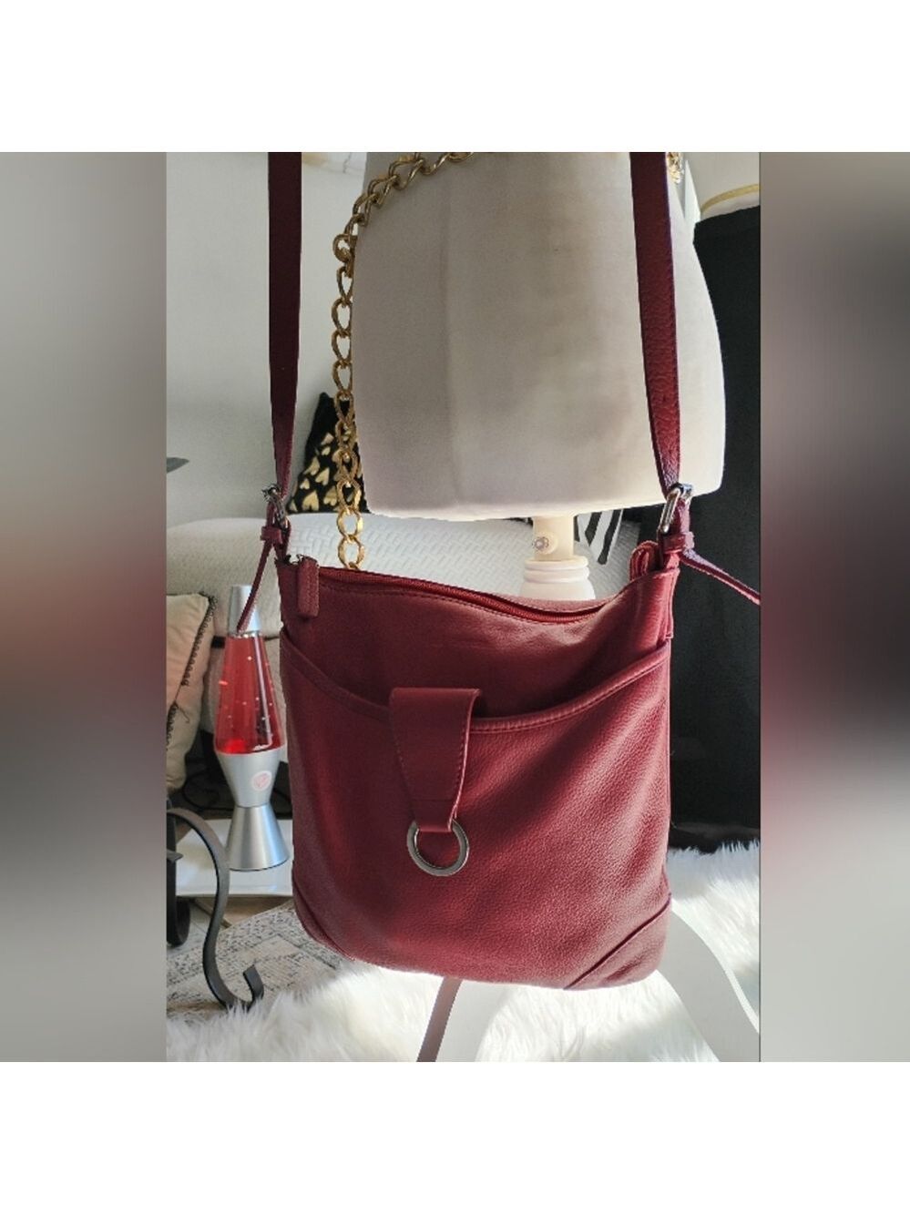 Jack Georges Vintage Red Leather Shoulder Crossbody Bag